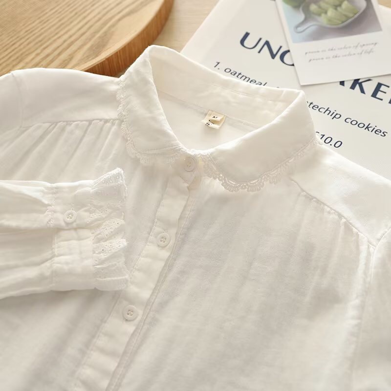 Summer cotton Japanese fresh shirt with a round collar
