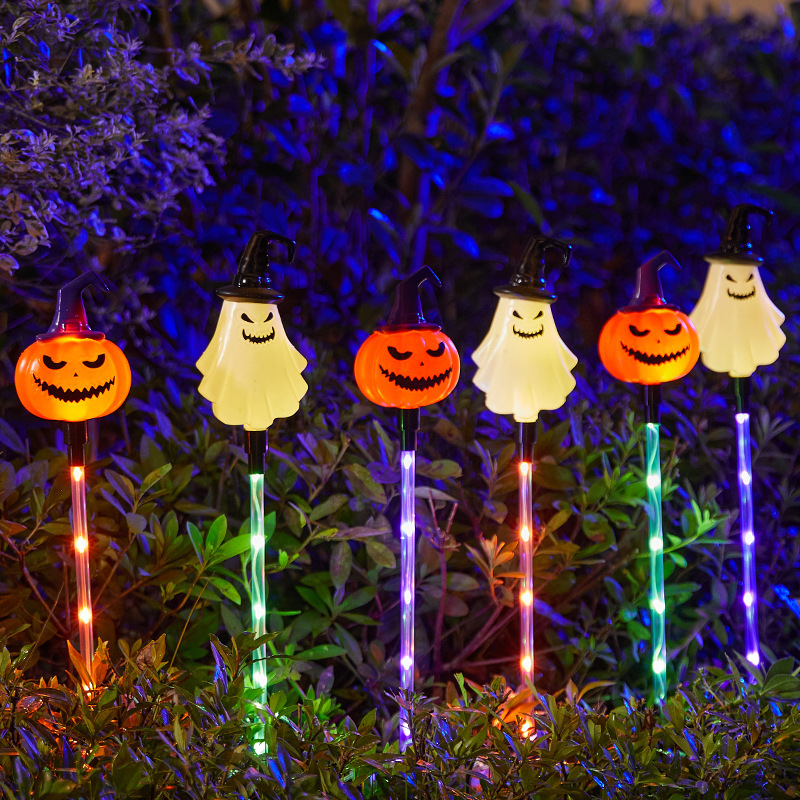 アマゾンのハロウィンled屋外の太陽エネルギーの発光の竿の地面は明かりの鬼節の庭の芝生のカボチャの明かりを挿します|undefined