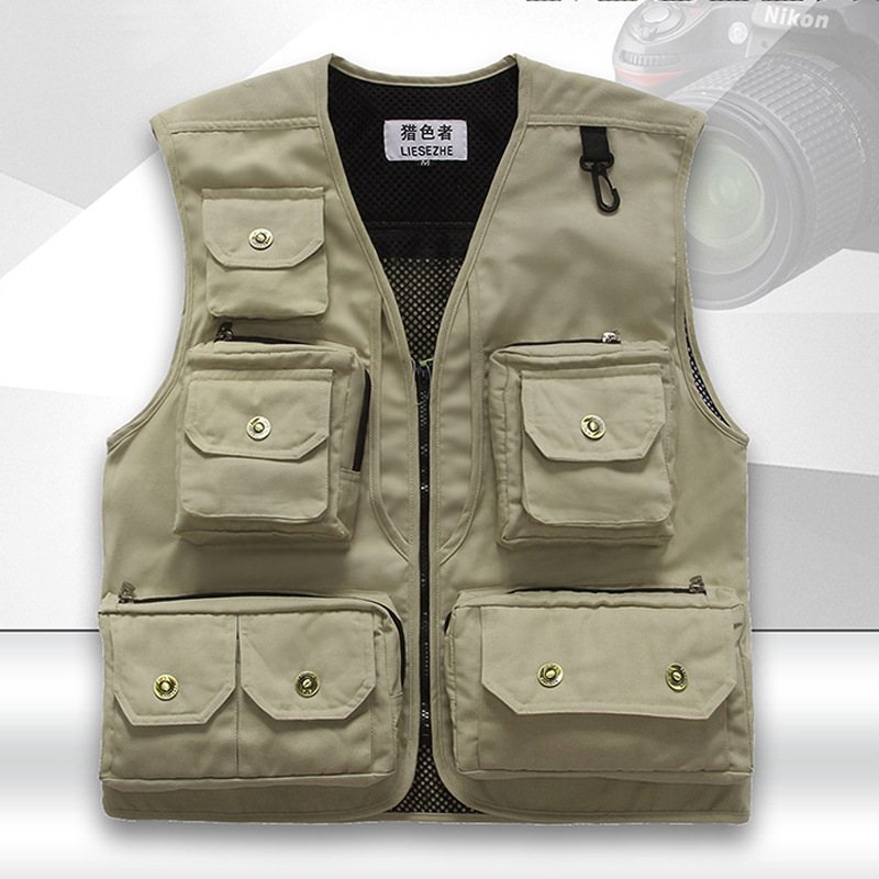 Men's cotton photography vest LOGO advertising volunteers multi-pocket vest reporter photographer fishing waistcoat