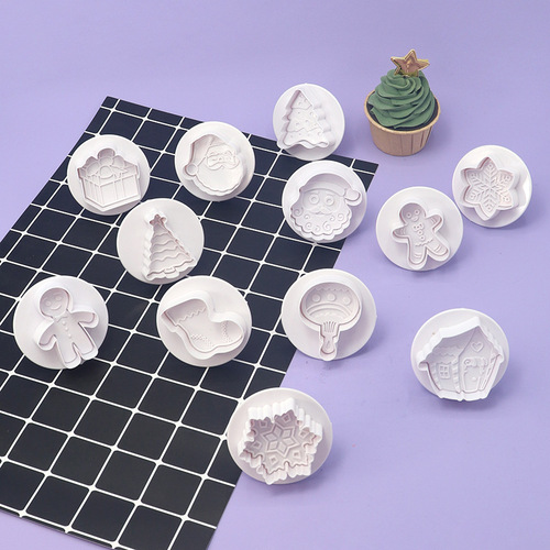 Kulaite decorative white plastic mold opp Christmas cookie mold baking four-piece set Christmas spring mold