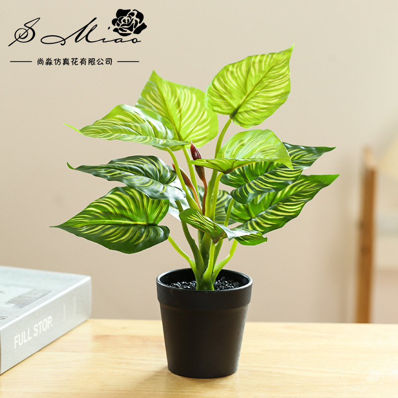 Flor artificial Planta artificial bonsai sala de estar dormitorio flor artificial creativa pequeños adornos hojas planta verde artificial bonsai Generación de cabello