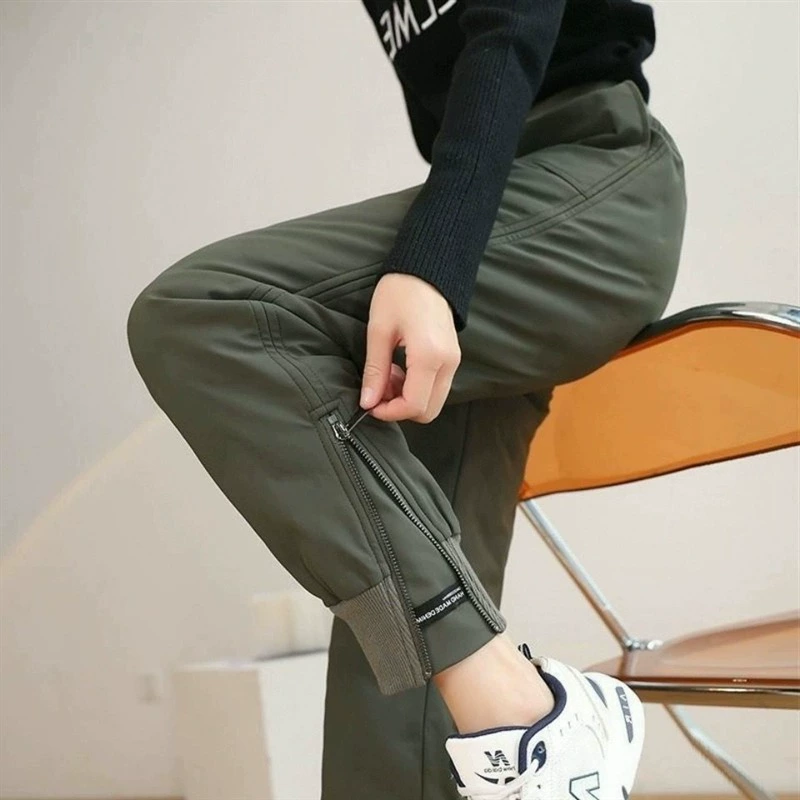 Женские хлопковые брюки с девятью точками, которые можно носить на улице, модная завышенная талия, новый стиль 2025 года, утолщенные, теплые и морозостойкие, леггинсы на зиму.