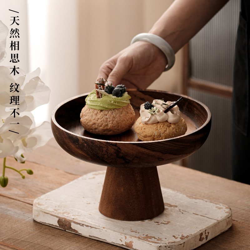 Wu Binli plato de frutas de madera de patas altas, tazón de ensalada, tazón de frutas, estante de exhibición de postres, plato de pan, tazón de madera, venta al por mayor transfronteriza