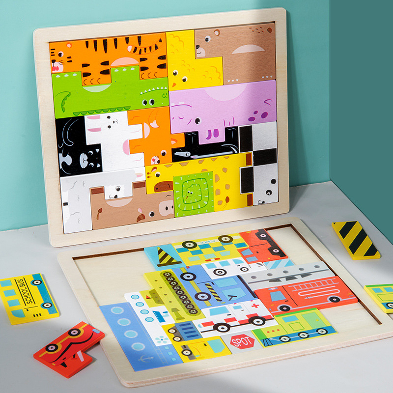 Dibujos animados animal tridimensional Tetris rompecabezas bloques de construcción jardín de infantes niños y niñas educación temprana juguetes educativos para niños