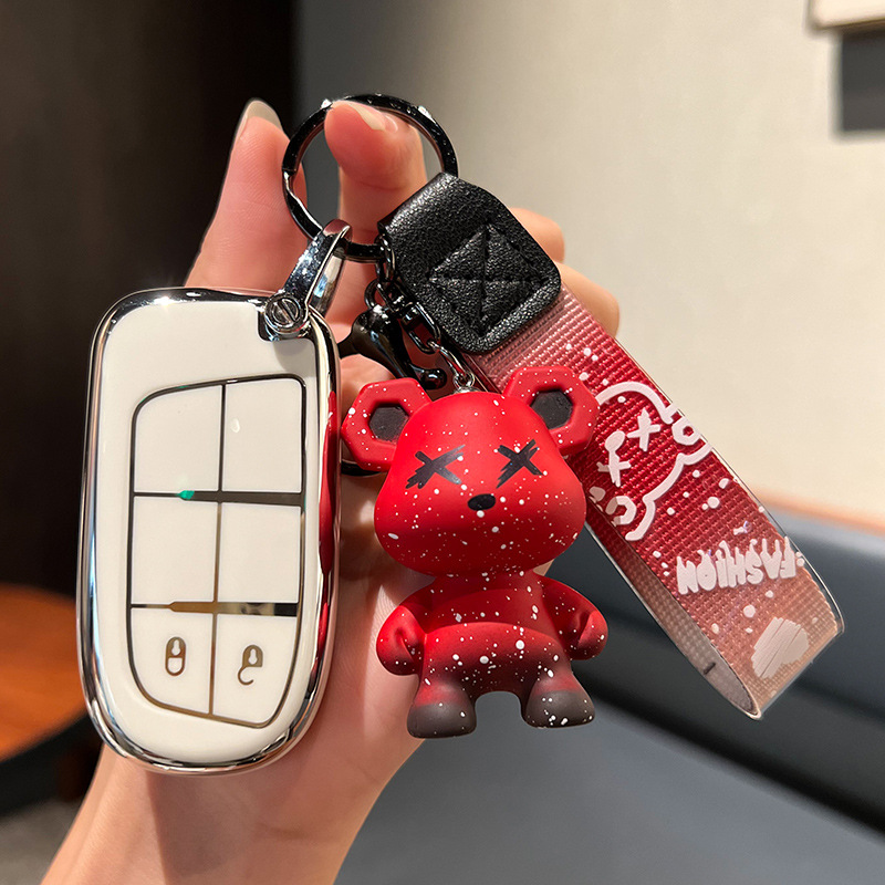 지프 C-스마트 2 키 [싱글 쉘 화이트] + 레드 폭력 곰 펜던트