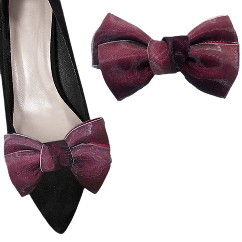 Extraíble zapato hebilla hecha a mano brillante hilo de seda con franela arco zapatos flor tacones altos zapatos accesorios zapatos Decoración