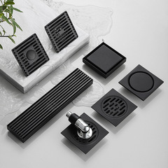 Bathroom Sanitary Ware Long Square Round Washing Machine Anti-insect Anti-odor Magnetic Core 304 Stainless Steel Black Floor Drain