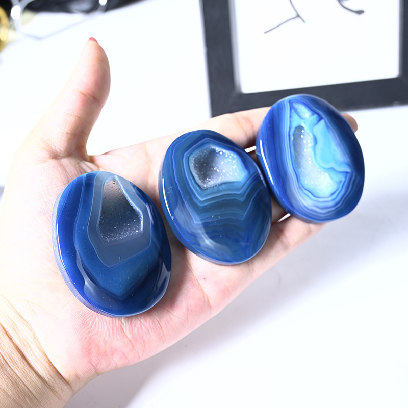 批发天然蓝色缠丝玛瑙晶洞玛瑙原石手把件原料蓝玛瑙手玩件把玩石|undefined