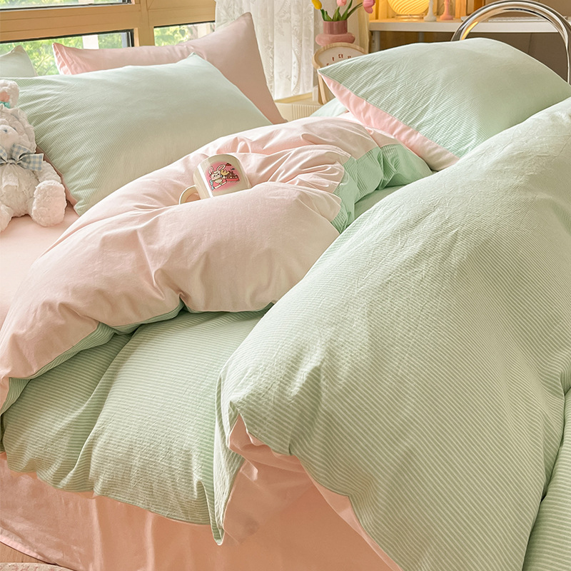 Algodón simple, algodón lavado con agua, cuatro piezas, 100 sábanas de algodón, dormitorios de estudiantes, tres piezas de cama