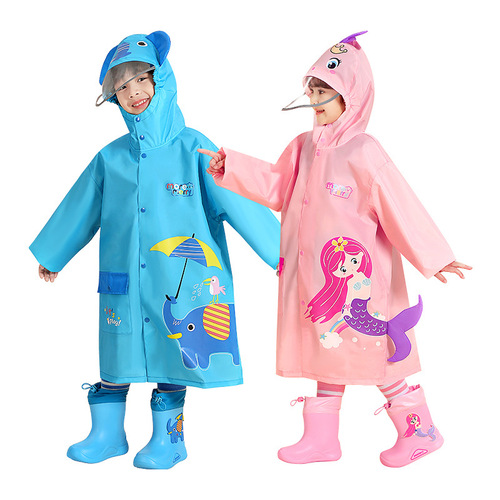 Mu Meng children's raincoat for boys and girls kindergarten raincoat and poncho cute cartoon mermaid school bag for primary school students