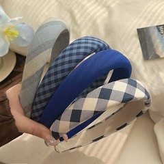 青系の格子縞のスポンジのカチューシャの女子学生の学院の風の高い頭のトップのカチューシャ2025の新型の広い辺の百合のカチューシャの女性