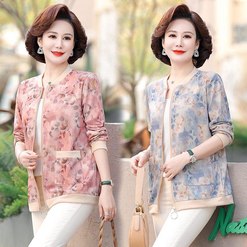 2024 Spring and Autumn New Mom long-sleeved coat middle-aged and elderly women's loose plus size thin top fashion jacket