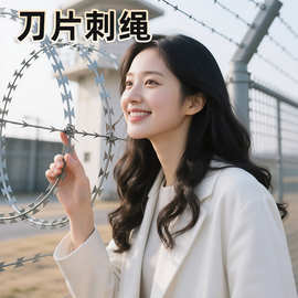 刀片刺绳机场监狱防攀爬铁丝网不锈钢刺网滚笼围墙防护网护栏