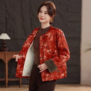 2025新款棉服新中式加绒加厚独特设计洋气气质提花设计妈妈装外套
