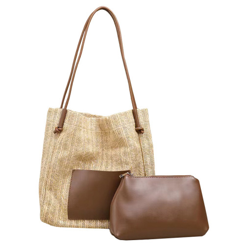 ins retro woven tote bag vacation style straw bag shoulder bag large capacity shopping bag beach bag mother bag