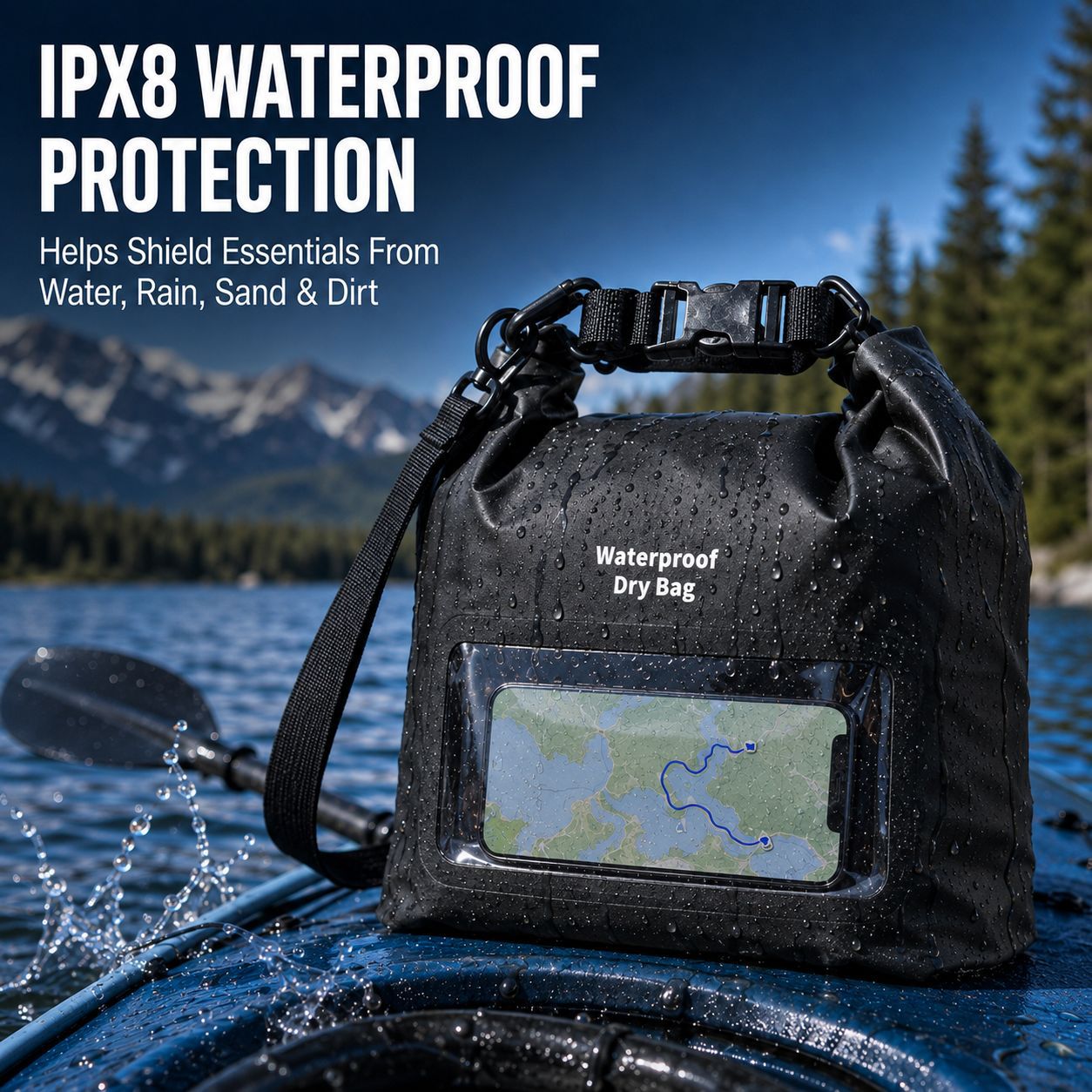 100% IPX8 waterproof bag 5L green | Touchscreen phone bag TPU roll-top backpack, outdoor waterproof bag