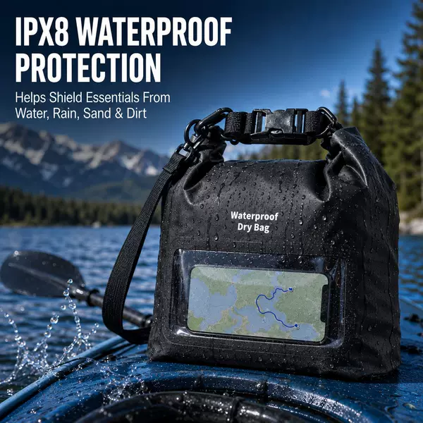 100% IPX8 waterproof bag 5L green | Touchscreen phone bag TPU roll-top backpack, outdoor waterproof bag