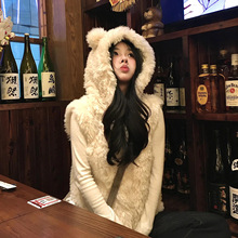 羊羔毛坎肩连帽马甲女2025秋季新款环保皮草皮毛一体马夹外套短款