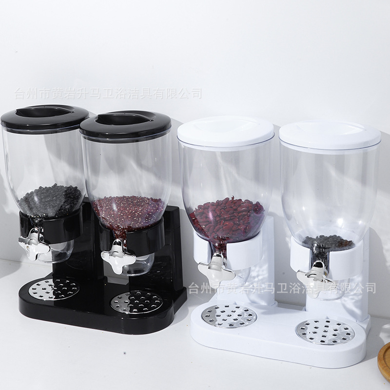 Dispensador de cereales de doble compartimento, recipiente hermético para granos de cocina, avena, frutos secos, recipiente de almacenamiento de snacks, dispensador de granos transfronterizo al por mayor