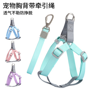 Pet Supplies Amazon New Macaron Nylon Dog Traction Rope Set Adjustable Chest Back Traction Rope