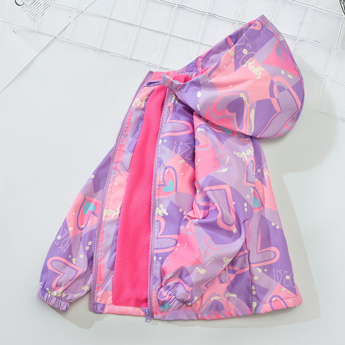 Women's and Children's One-Piece Fleece Windproof Jacket - Children's Girls' Han Style Outerwear for Middle Children - Autumn and Spring Wear for Outdoor Use