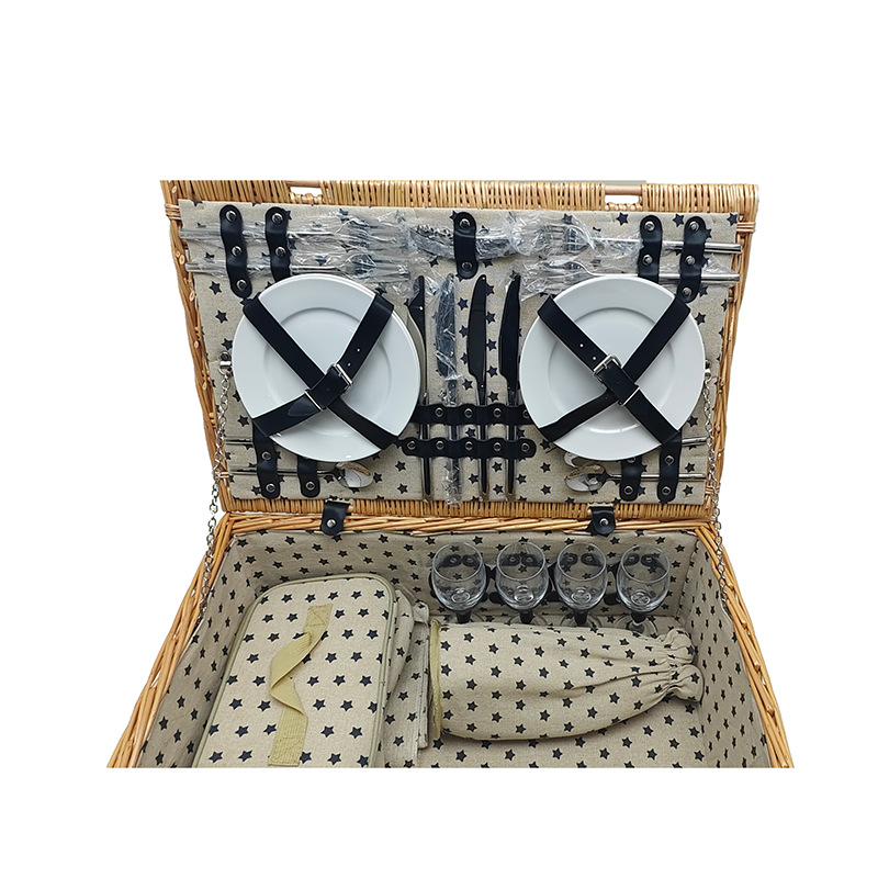 2025 nuevos fabricantes de cestas de picnic de sauce para 4 personas grandes cestas de comidas simples en blanco y negro