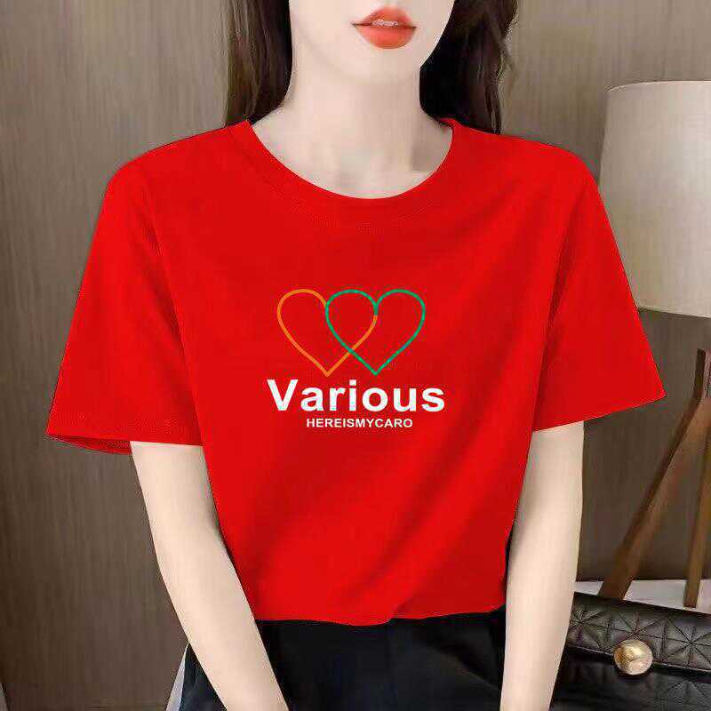 Red Crewneck T-shirt Women's Loose Short-sleeved Half-sleeved Simple Casual Versatile Printed T-shirt Women's 2025 Summer Dress Red Crewneck T-shirt Women's Loose Short-sleeved Half-sleeved Simple Casual Versatile Printed T-shirt Women's 2025 Summer Dress