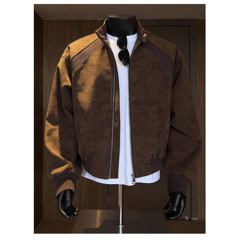 Men's Neutral Deconstructed Flight Leather Jacket For Spring_voghion.com