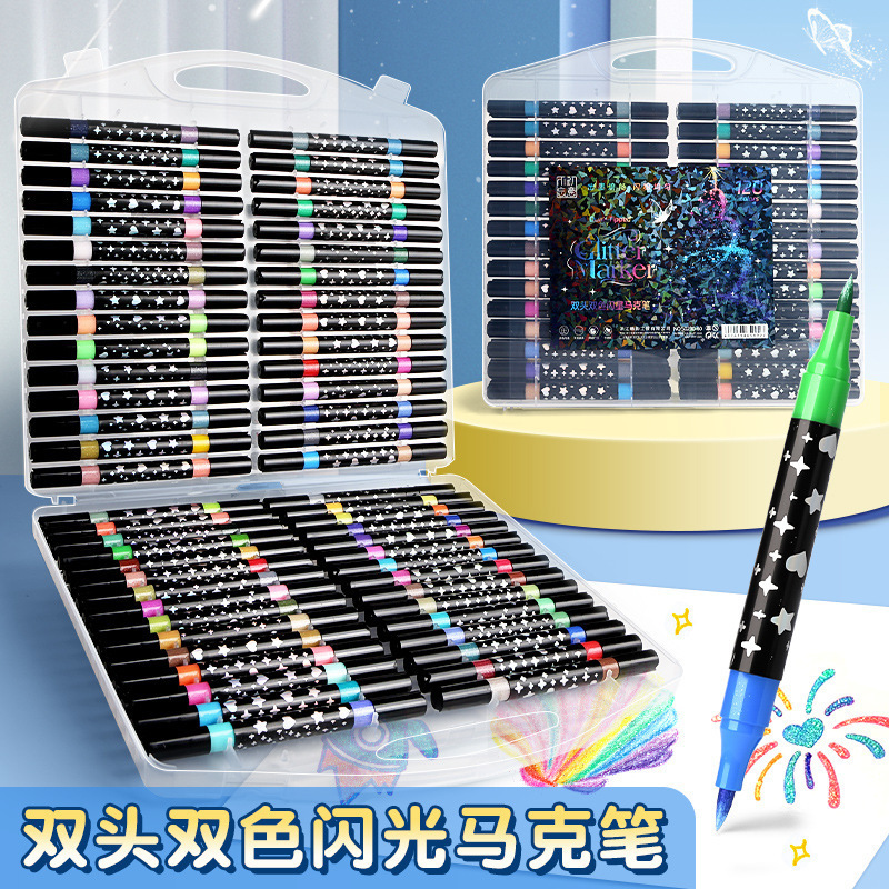 New Double-Ended Glitter Acrylic Marker Pen Set with Bold Luminous Flowing Sand and Sparkling Fluorescent Pens for Students' Journals