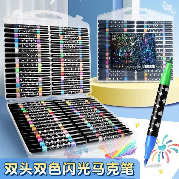 New Double-Ended Glitter Acrylic Marker Pen Set with Bold Luminous Flowing Sand and Sparkling Fluorescent Pens for Students' Journals
