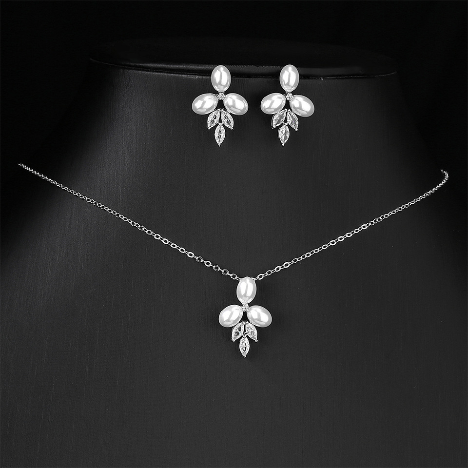 Collier et boucles d'oreilles en perles en forme de goutte d'eau, parure de bijoux deux pièces pour femme, accessoires de mariage haut de gamme._voghion.com