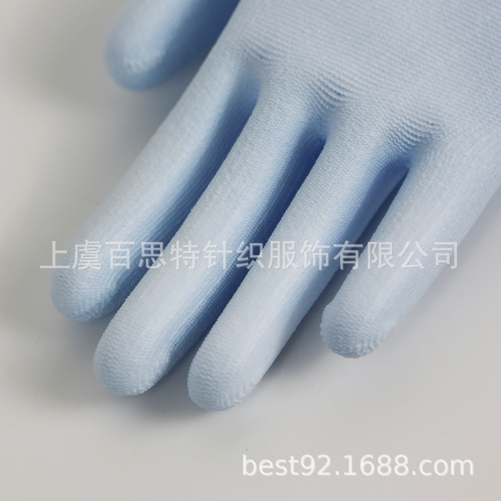 13针涤纶PU浸胶工作劳保手套花园园艺搬运耐磨厂家直供款式可定制