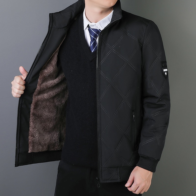 New winter stand-up collar windproof thickened warm men's cotton coat, casual commuting loose jacket, trendy and versatile