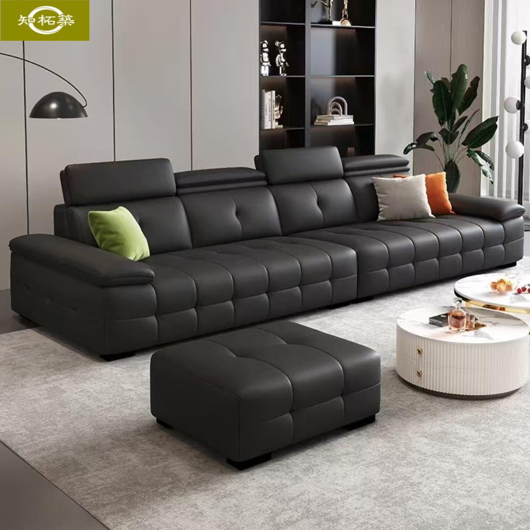 Italian-Style Minimalist Lawrence Leather Sofa for Small Living Rooms, Light Luxury Straight-Line Sofa for Guesthouses and Hotel Reception