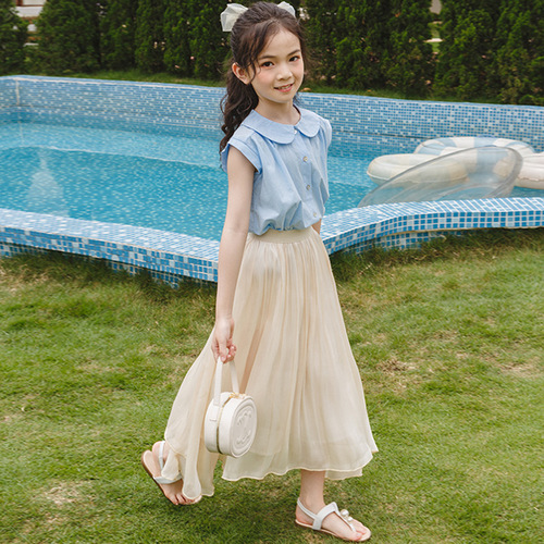 2023 summer island gauze skirt, elegant girls princess skirt suit, cute summer beach style skirt