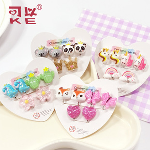 Can cross-border children's earrings ear clip no ear hole cute little girl anti-pain ear clip earrings cartoon animal earrings