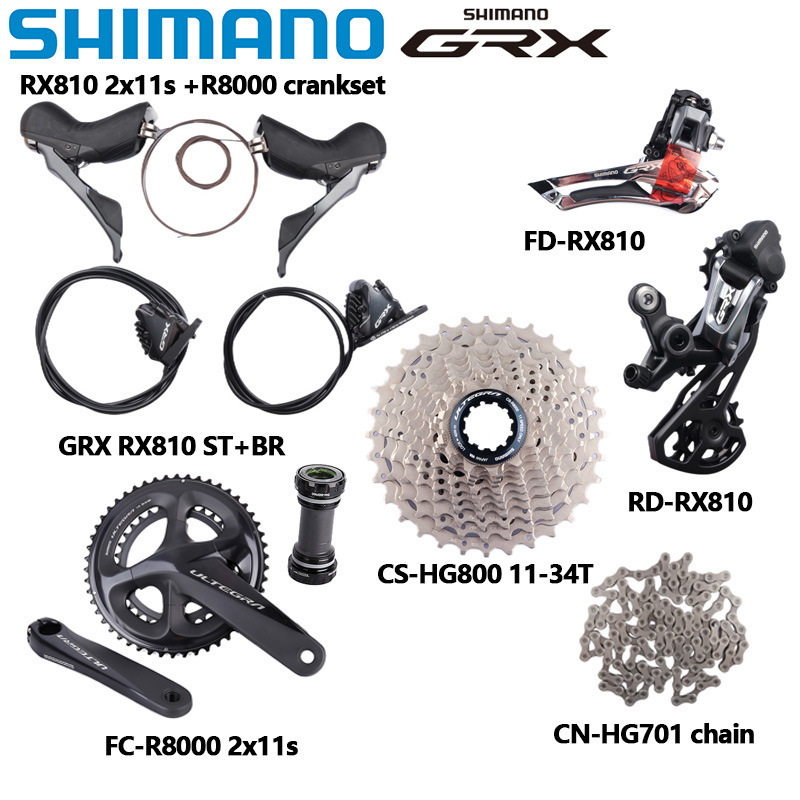 In-Stock Shimano Grx Rx810 2X11S Road and Gravel Dual-Disc Hydraulic Disc Brake Groupset
