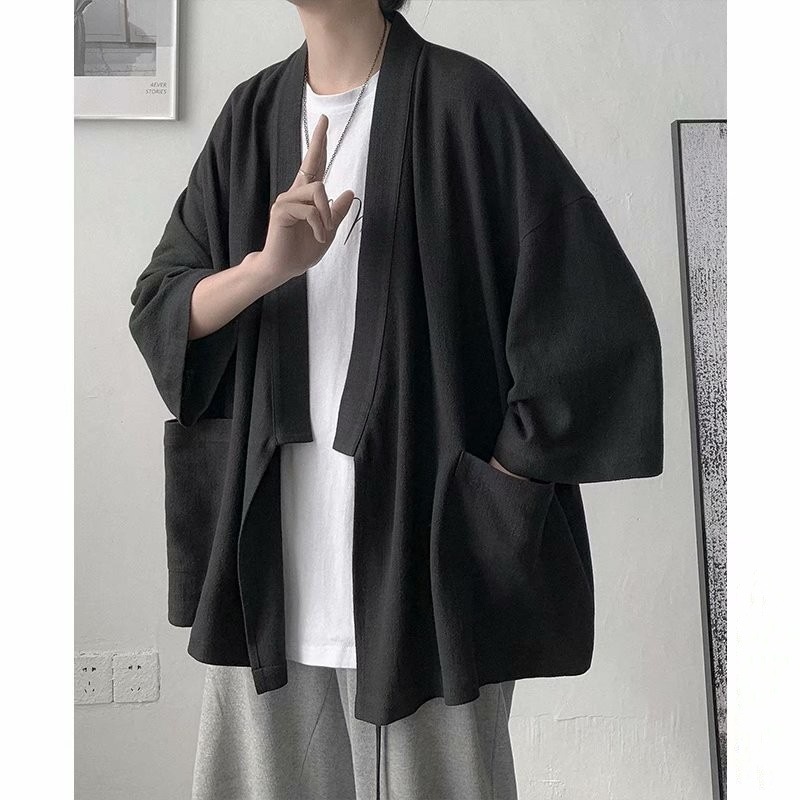 Cotton and linen shirt men's summer thin 3/4 sleeve style robe retro casual loose very fairy shirt jacket