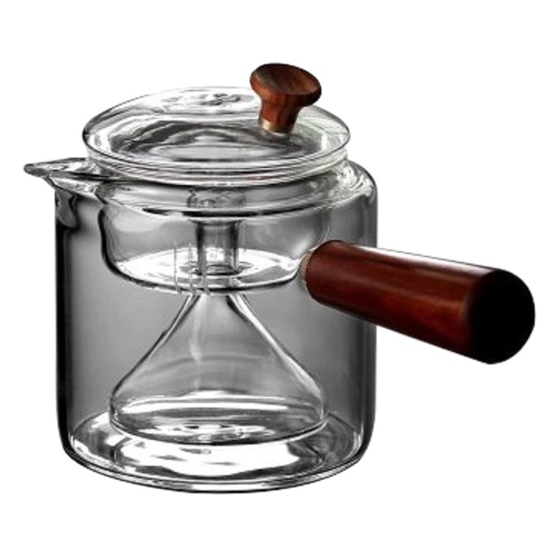 Mango lateral filtro tetera engrosada vidrio borosilicato Kung Fu juego de té traje hogar mango de madera al vapor Té fabricante