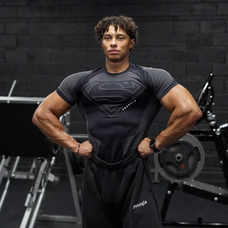 Youngla American Trendy Brand Fitness Short-Sleeved Men's Sports T-Shirt Casual Running and Cycling Quick-Drying Breathable Bodysuit