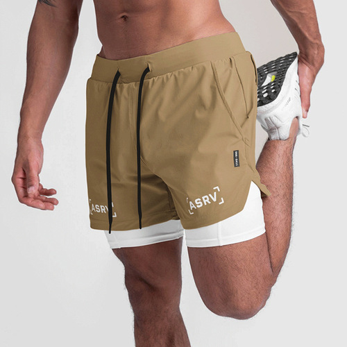 Cross-border summer men's sports shorts European and American large size anti-exposure five-point pants men's outdoor quick-drying double-layer fitness pants