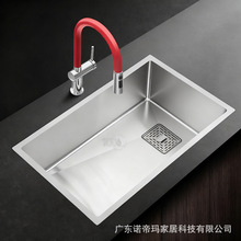 热销简约型304不锈钢厨房水槽精拉丝手工大单槽平边洗碗池洗手盆