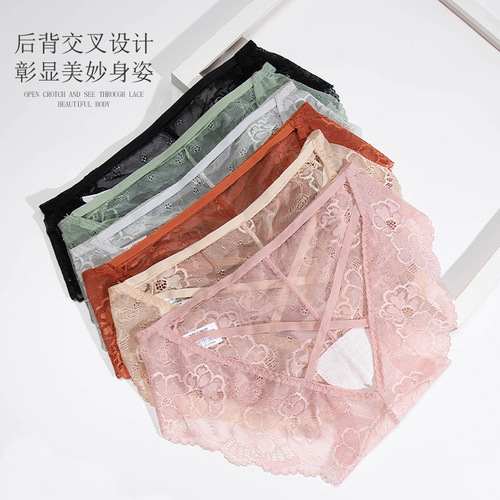Lace Ye Helian underwear women's pure cotton antibacterial crotch transparent hot sexy hollow thin low-waist sexy briefs