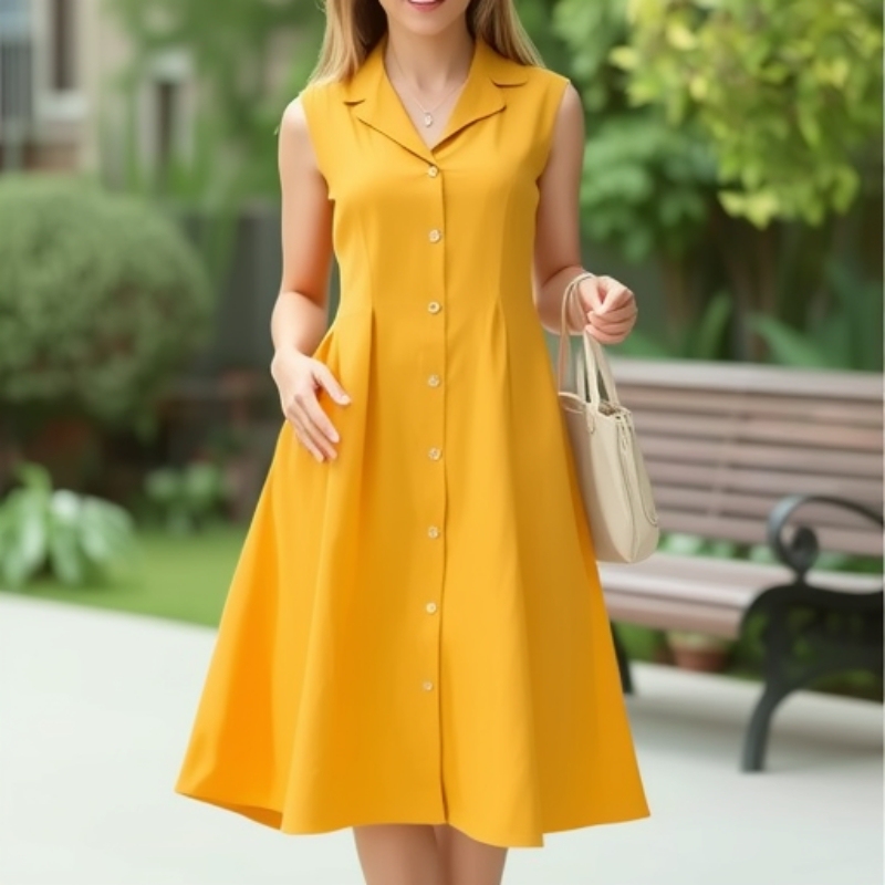 2025 Amazon Lapel Collar Women's A-Line Cotton Linen Long Dress Elegant Commuting Fashionable Style