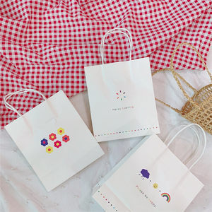 Lindo ins simple de dibujos animados de estilo coreano bolsa de papel blanco bolsa de compras Portátil Bolsa de embalaje bolsa de regalo bolsa de almacenamiento