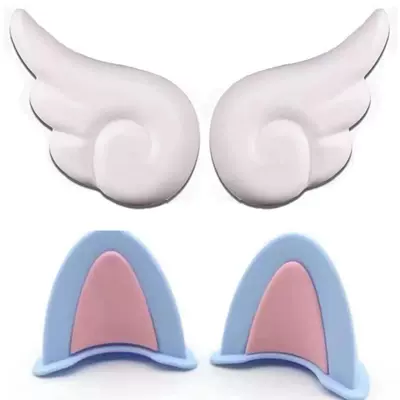 ear cute decorative stickers, Motosiklet kaskı (dəbilqə) - white-wings-blue-pink-two-tone-cat-ears
