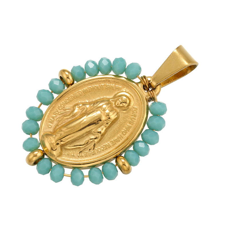 8g Weight 0.03µm Gold Plating Thickness Electroplating Gold Plating Process Pendant Jewelry Making Type 18K Gold Plated Plating Material Copper Material Virgin Mary Pattern Plating Craft White, Purple, Green, Gold, Black Color Copper 18K Gold Plated 5