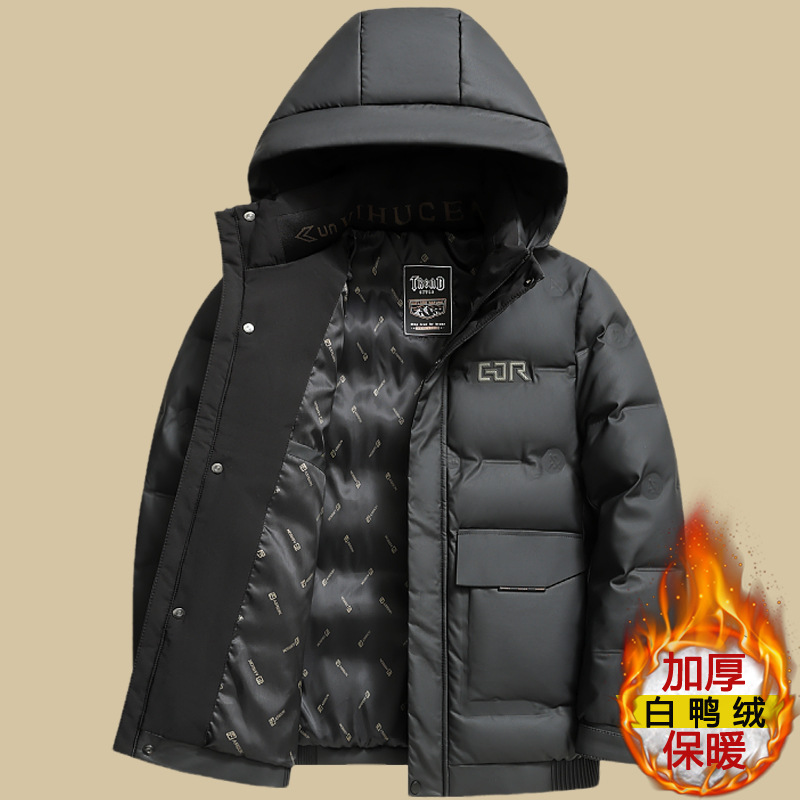 Invierno de mediana edad engrosado chaqueta de plumón hombre chaqueta de cuero con capuzas hombre chaqueta de cuero de invierno a prueba de viento