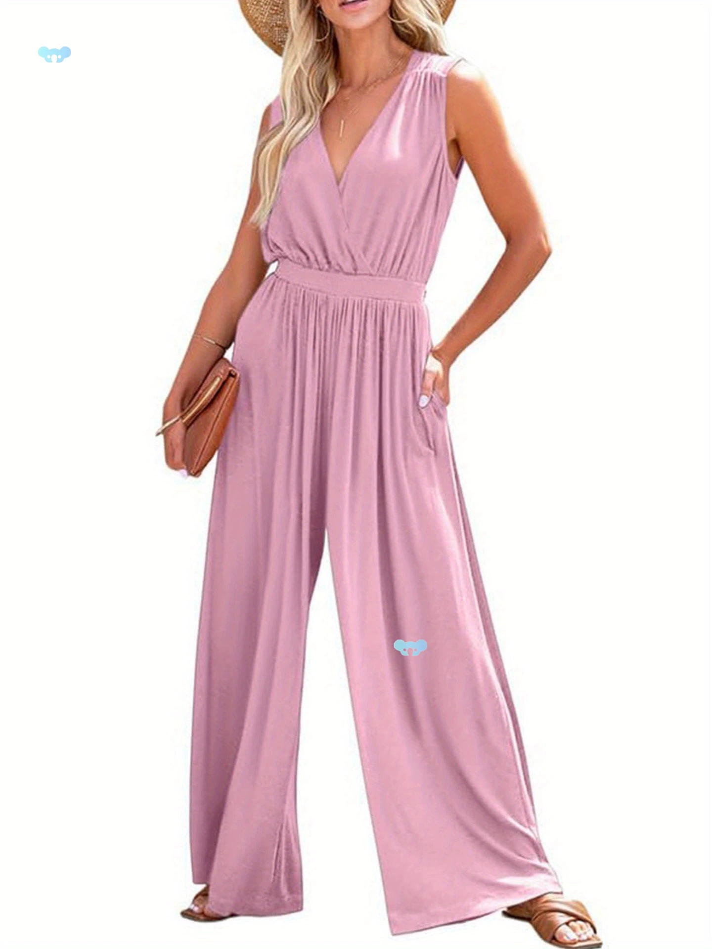 Элегантный комбинезон с V-образным вырезом и рукавами 2024