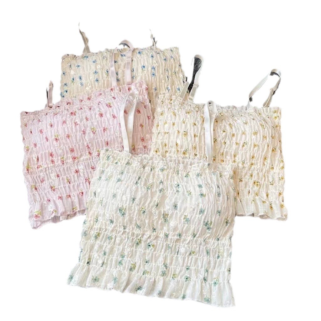 Verano delgado francés pequeña flotilla hermosa cinturón de espalda para mujeres con cojín de pecho en el diseño de pliegues en la ropa de base para mujeres